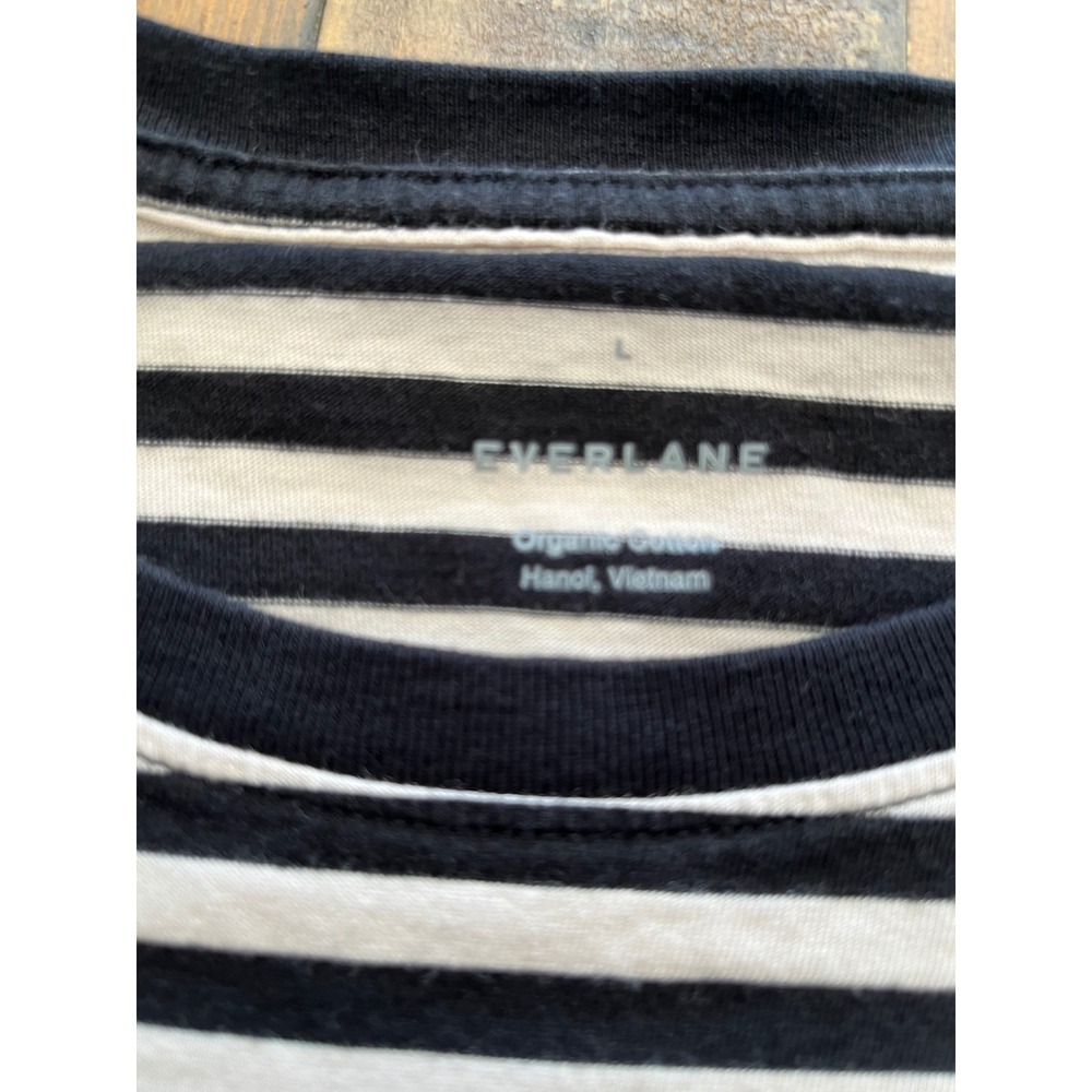 EVERLANE Organic Cotton Striped Tee Women L Black White Minimalist Basic - Picture 3 of 6
